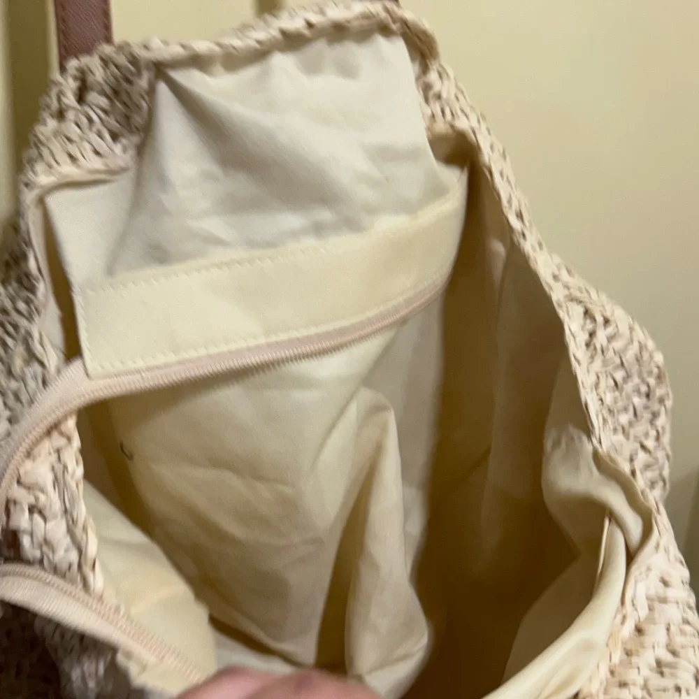 Beige Woven Tote Bag with Brown Straps - Picture 15 of 15